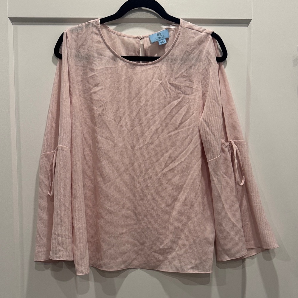 Cece pink top blouse open shoulder bell sleeve